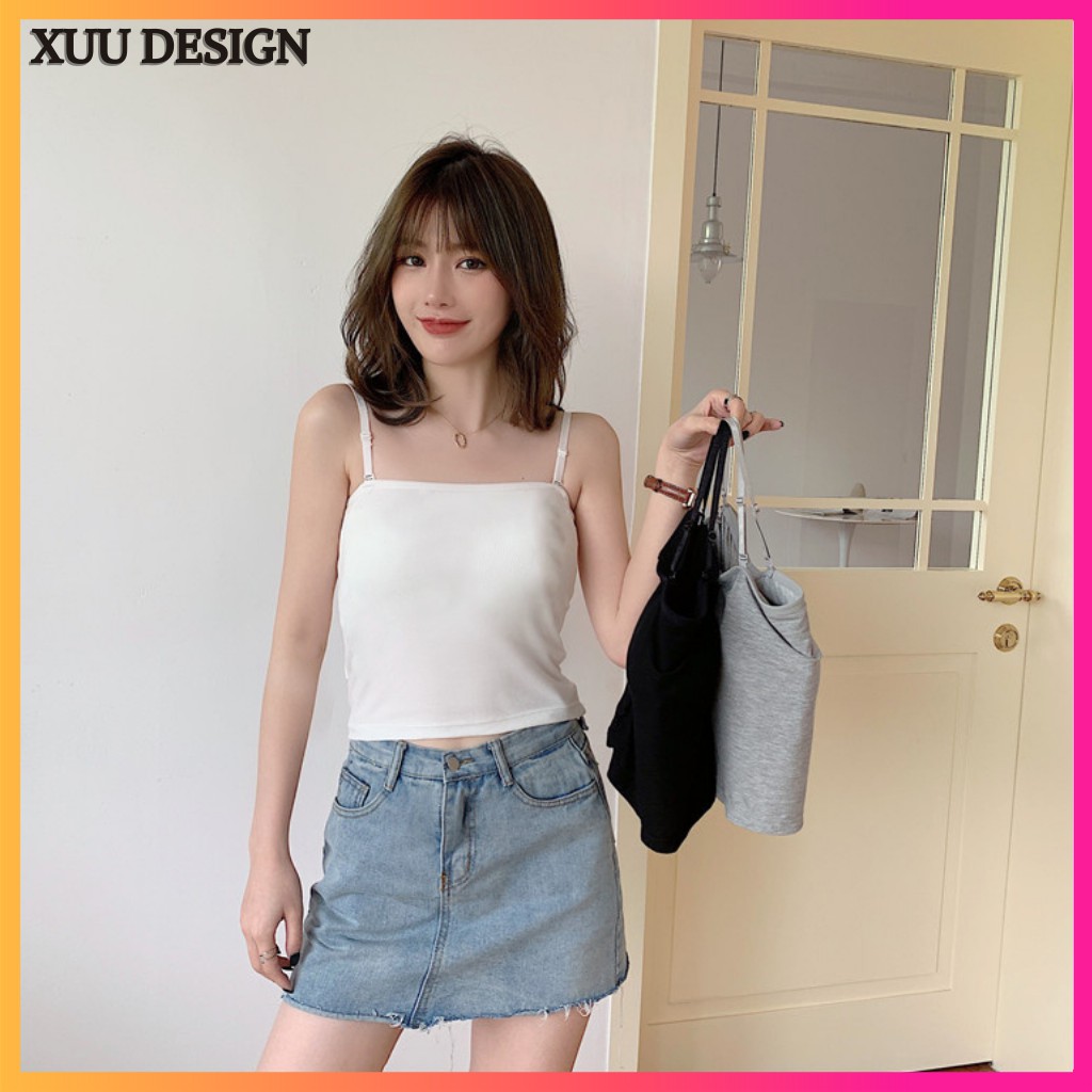 Áo hai dây Xuu Design chất đẹp, Đủ size S M L, vải Thun Cotton co giãn tốt, dáng ôm, dây có chốt điều chỉnh - AD02