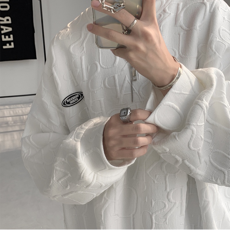Áo sweater dài tay cổ tròn thêu chữ độc đáo dáng rộng phong cách nhật bản thời trang mùa thu cho nam size M-2XL Kem chống nắng tay áo mỏng