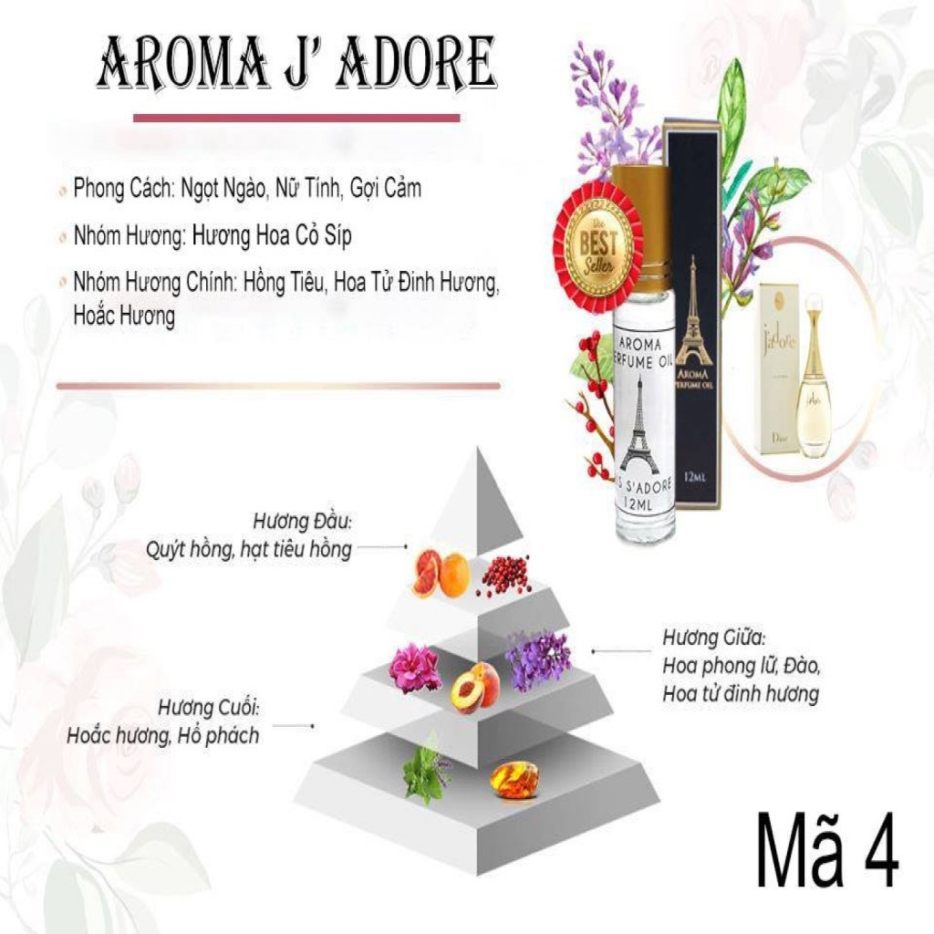 Tinh dầu nước hoa Pháp Aroma Perfume giữ hương thơm bền lâu - Tinh dầu nước hoa Pháp dạng lăn 12ml