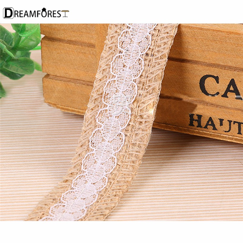 Dây ruy băng vải bố phối ren dùng để trang trí tiện dụng dài 2m