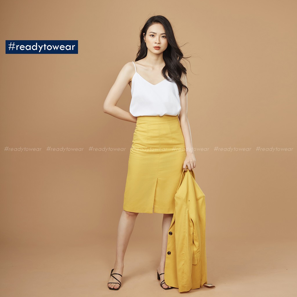 Chân váy xẻ tà dáng dài suông chữ A midi 2 lớp ôm nhẹ công sở màu trắng vàng tím be - linen long office skirt CV01 | BigBuy360 - bigbuy360.vn