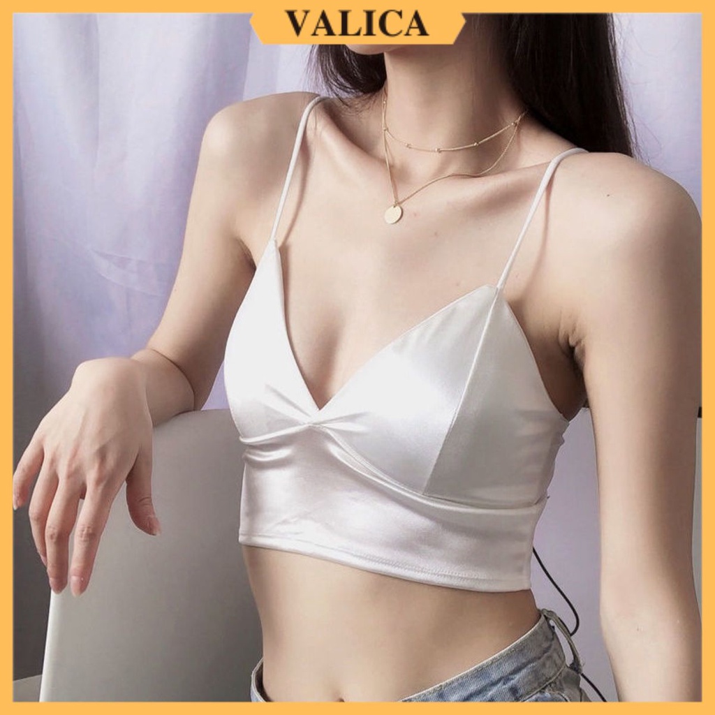 Áo bra nữ 2 dây satin phi bóng - Áo ngực mút mỏng bảng to cài sau gợi cảm quyến rủ VALICA B264
