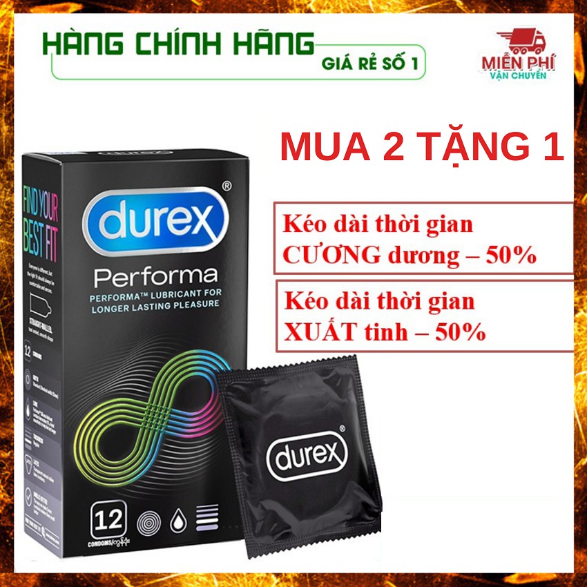 [CHE TÊN SP] Bao cao su siêu mỏng 12 cái Durex Performa bcs nữ nam dùng được kéo dài cuộc yêu đến tận thiên đình