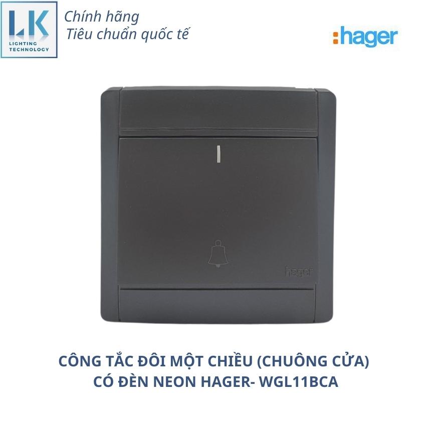 CÔNG TẮC CHUÔNG CỬA, CÔNG TẮC ĐƠN 1 CHIỀU CÓ ĐÈN NEON HAGER- WGL11BCA, MÀU ĐEN, Giá gốc, Bảo hành 12 tháng