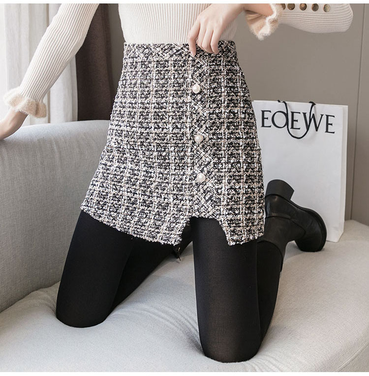 SUXI Chân váy ngắn dáng chữ A lưng cao kẻ sọc thời trang thu đông cho nữ