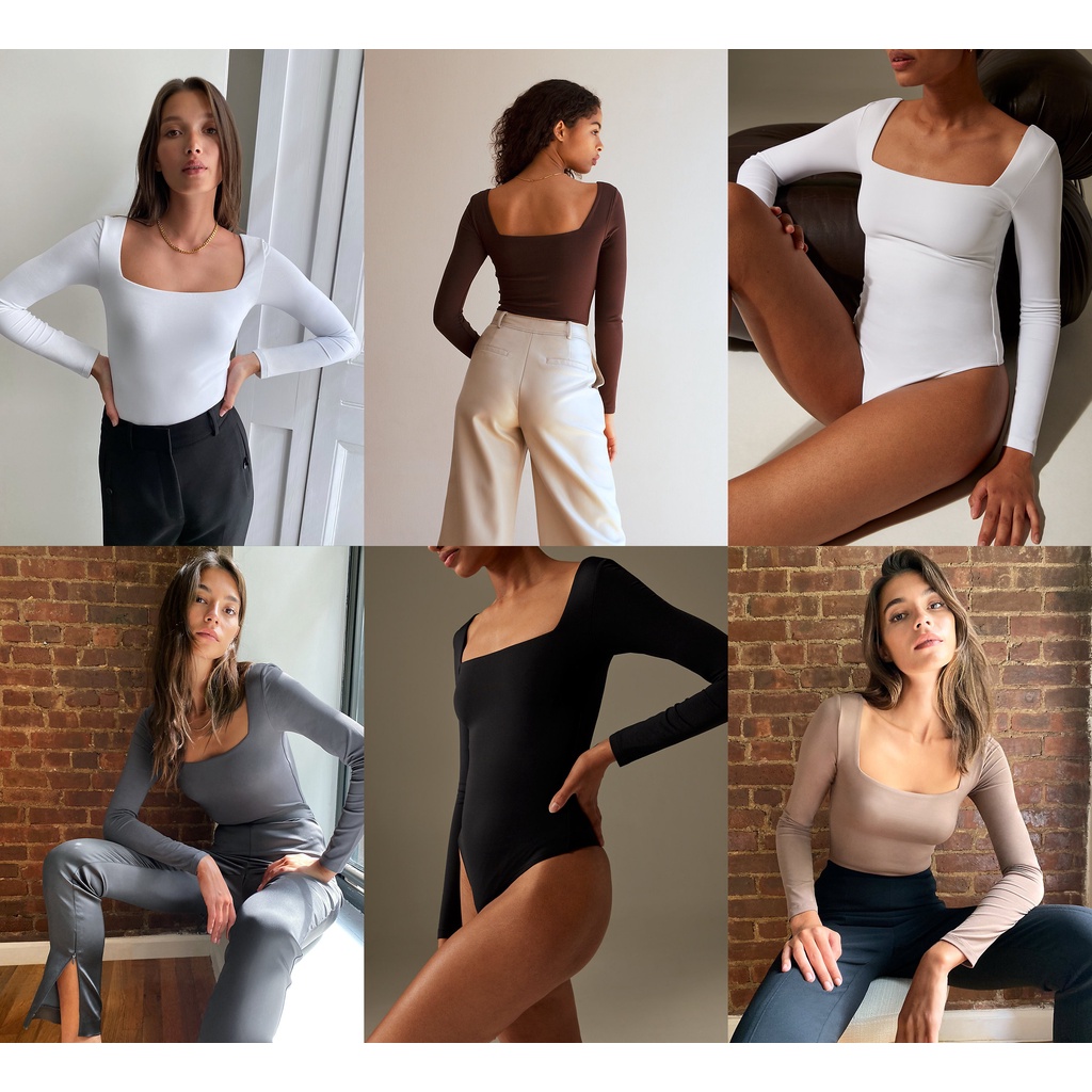 Áo bodysuit cổ vuông dài tay Babaton Contour 73936