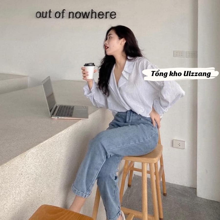 Áo sơ mi nữ sơ mi kẻ cổ vest xếp lệch dài tay