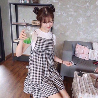 Set áo thun + đầm caro