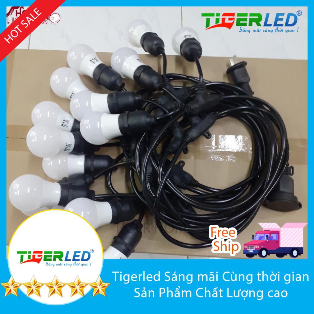 Đèn dây ngoài trời 10 mét 20 đui kín nước (IP65) bóng mua riêng