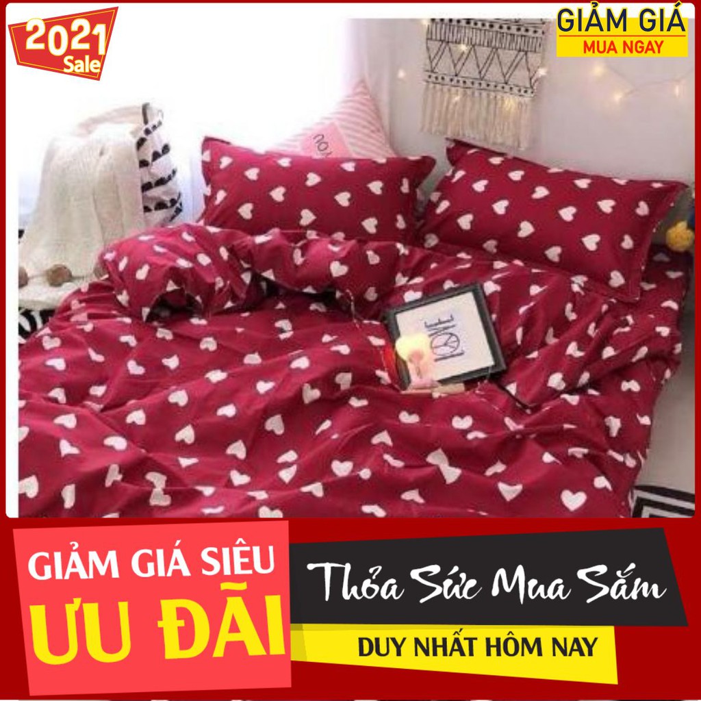 Drap ga trải giường vải mát,có bán thêm vỏ gối nằm,tim đỏ 1M6X2M