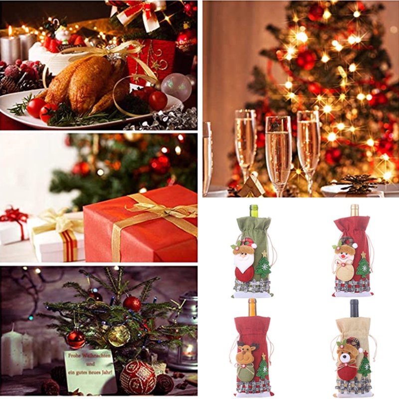 Vỏ bọc chai rượu hoạ tiết giáng sinh dễ thương chất liệu vải lanh giả