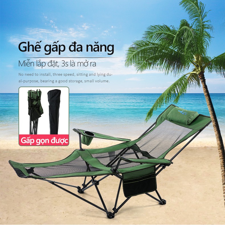 Ghế xếp câu cá ngoài trời ngồi nằm di động có thể gấp du lịch tiện lợi dùng ở nhiều nơi nhỏ gọn dễ xách theo người