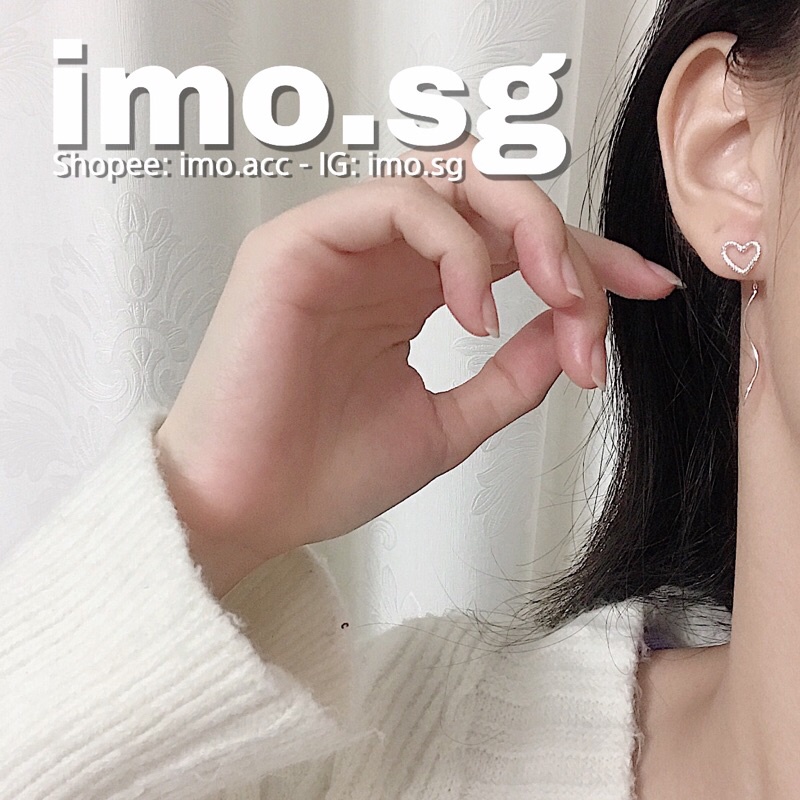 Bông tai trái tim bạc dài imo.sg xinh xắn xịn sò chanh sả phong cách Hàn Quốc ulzzang