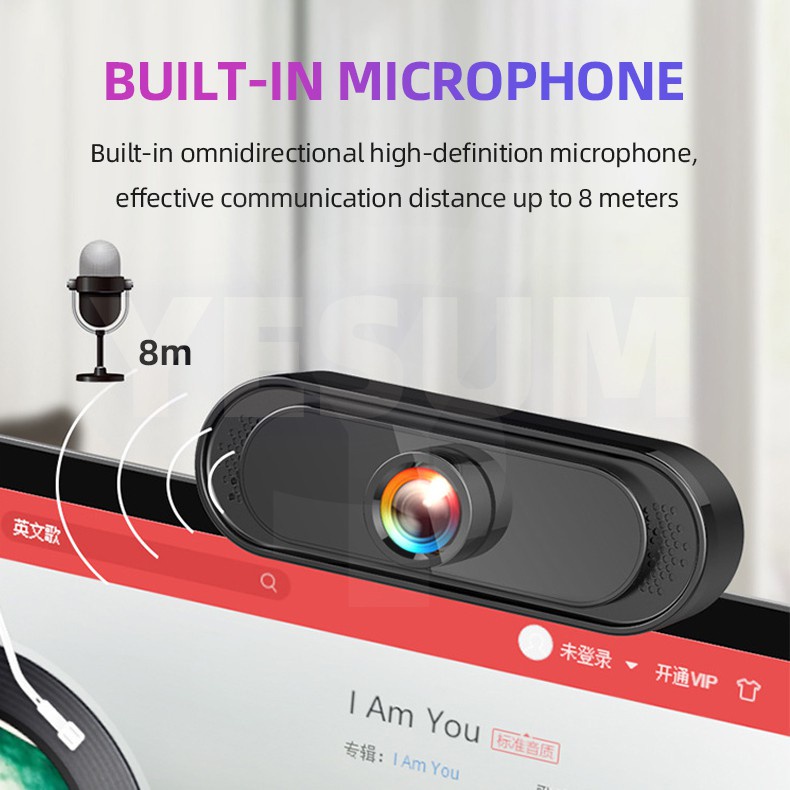 Webcam độ phân giải Hd 1080p rõ ràng tích hợp micro chất lượng cao cho Laptop/Máy tính/Window 7