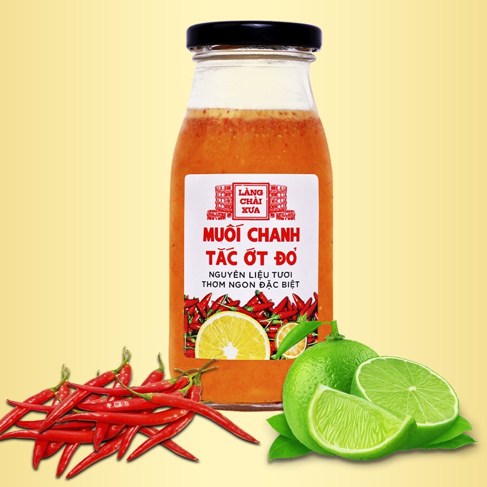 Muối ớt đỏ chanh tắc cao cấp Làng Chài Xưa, nguyên liệu tươi, thơm ngon đặc biệt, chai thủy tinh 300g