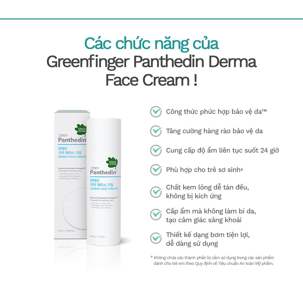 Kem Dưỡng Ẩm Da Mặt Cao Cấp Cho Bé (0-36 tháng) Greenfinger Panthedin Derma Face Cream 50ml (1 chai)