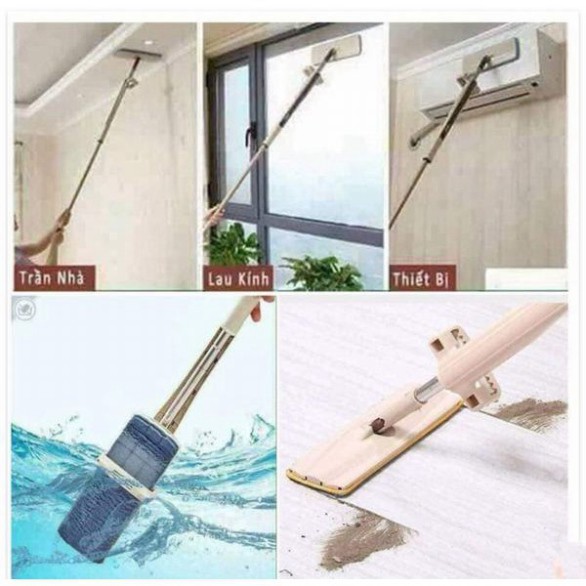 (trangsi) Cây Lau Nhà Thông Minh Xoay 360 Độ - Tặng kèm 2 bông lau (hàng chuẩn)