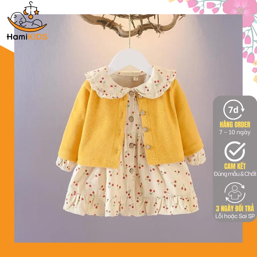 Váy bé gái áo cardigan liền set phối váy áo điệu đà diện mùa thu đông