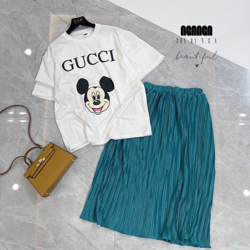 [Rẻ Vô Đich] Sét áo trắng micky mix cvay ly xanh hot giã man ạ Áo chất cotton tàu l1 cực đanh đẹp mát