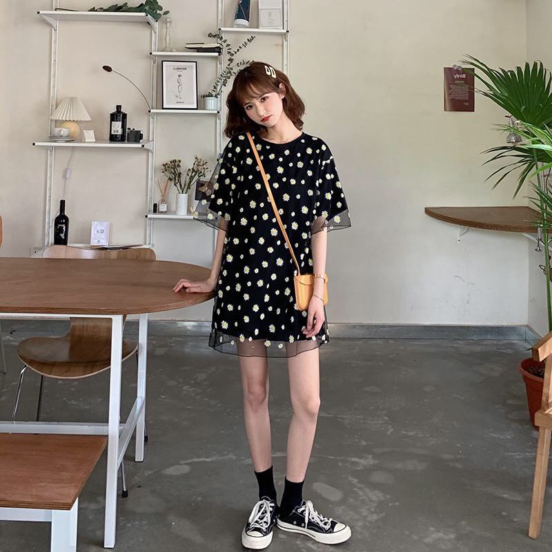 ÁO LƯỚI HOA CÚC ULLZANG TAY LỠ - SET ÁO REN DAISY + ÁO QUÂY 2S - ÁO CHOÀNG LƯỚI HOA CÚC