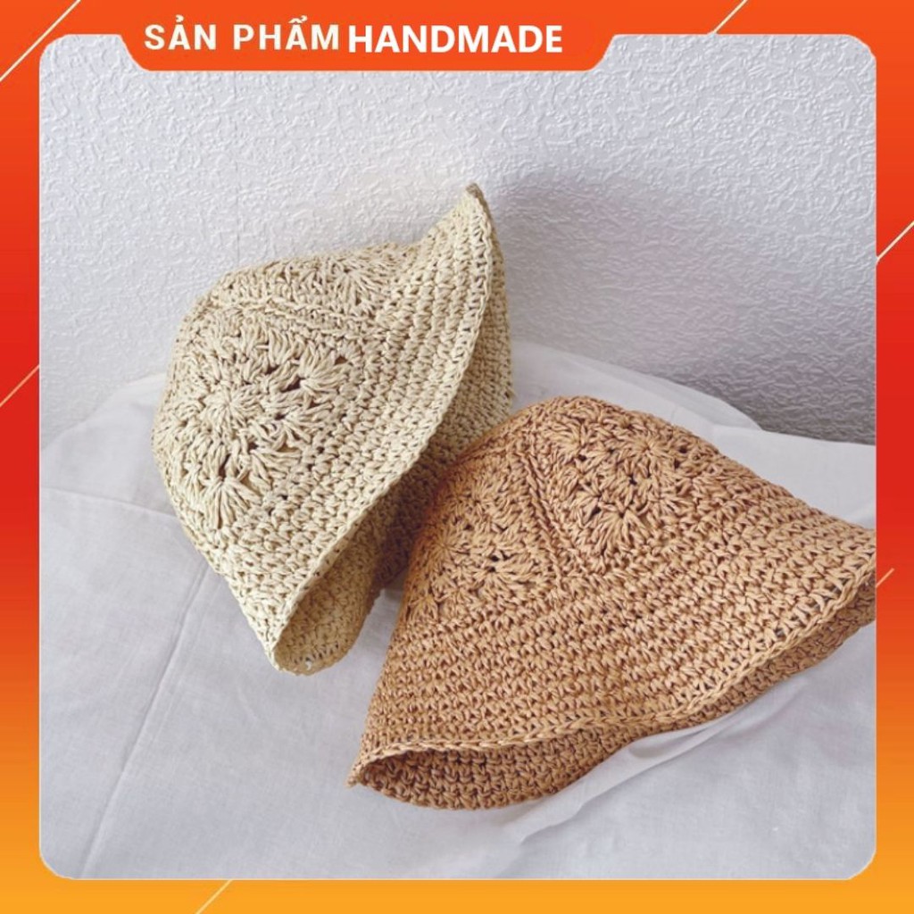 Mũ Cói HANDMADE Phong Cách Vintage Cho Bé Mầm Non Cói Tự Nhiên Siêu Mềm Thông Thoáng An Toàn