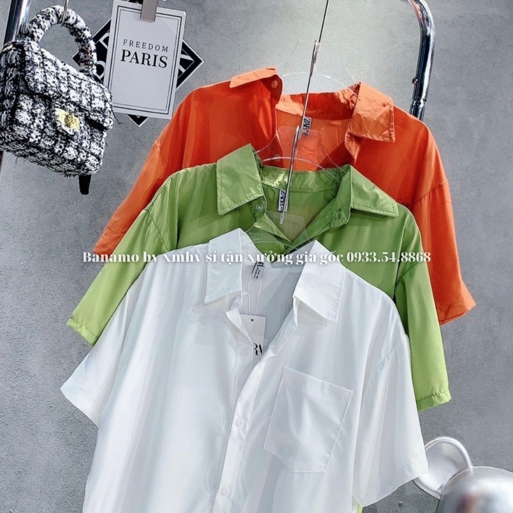Áo sơ mi cộc tay 3 màu hàng thiết kế thời trang Banamo Fashion sơ mi cộc tay 3 màu 3932