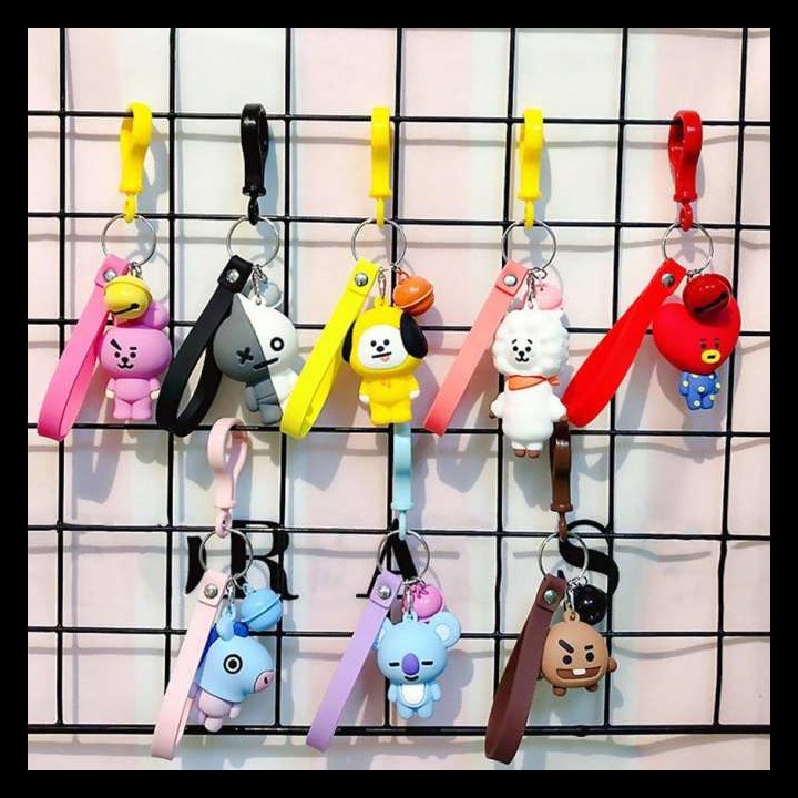 Móc khóa bts chibi cao su 3D gắn chuông lục lạc