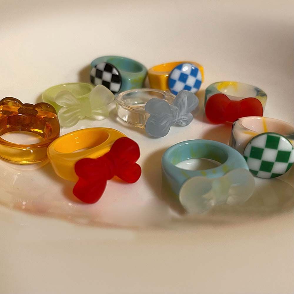 Nhẫn đeo tay bằng nhựa resin trong suốt họa tiết sọc caro phong cách Hàn Quốc cổ điển cho nữ