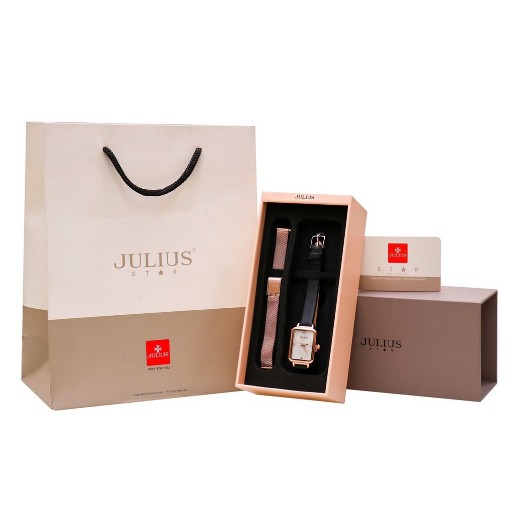 Julius Official | Đồng hồ nữ Julius JA-1280 dây da + tặng dây thép