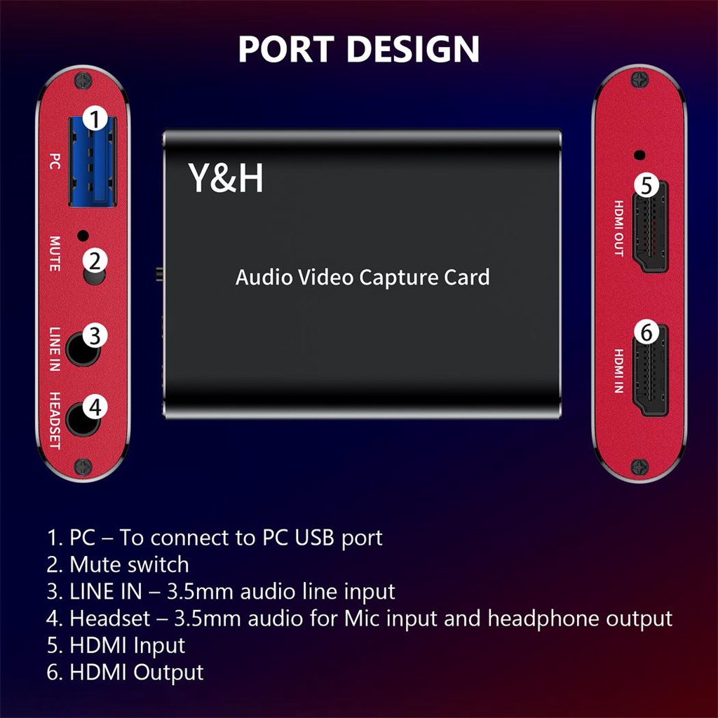 Thẻ ghi trò chơi 4K 1080P 60fps USB3.0 HDMI Audio Video Capture Thiết bị phát trực tuyến Cắm và chạy cho các trò chơi Xbox Series X / S, Xbox One X, Nintendo Switch, PS5 và PS4 Pro