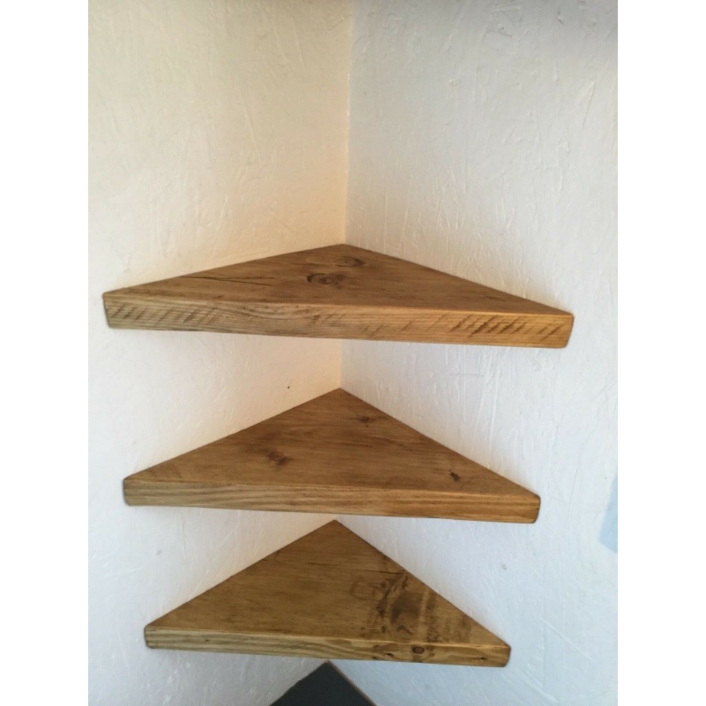 Kệ gỗ treo tường góc vuông 90 hình tam giác cân gỗ thông tự nhiên kệ đựng đồ trang trí