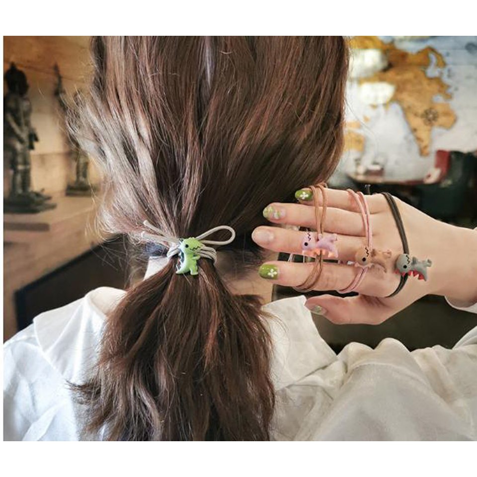 Dây Thun Buộc Tóc Đính Khủng Long Nhiều Màu Dễ Thương