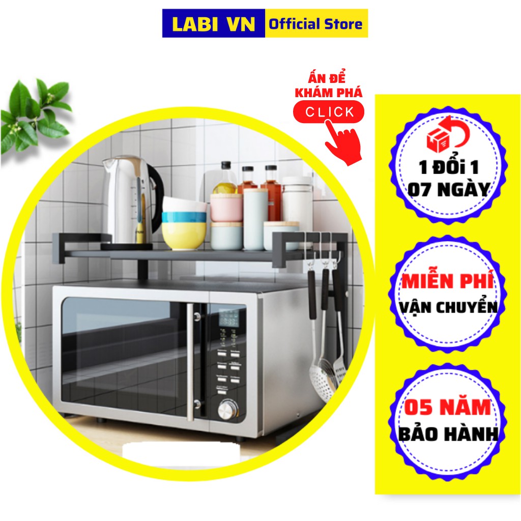 Kệ lò vi sóng 2 tầng để đồ nhà bếp đa năng thép Carbon 5 lớp chống han gỉ LABI VN LB068