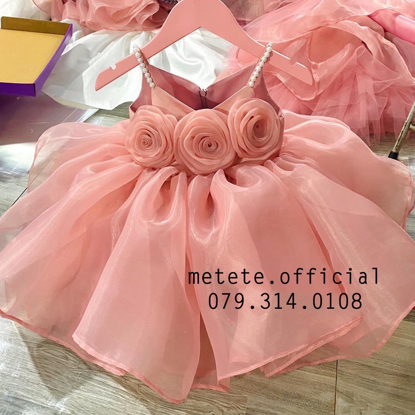 Váy đầm công chúa thiết kế cho bé gái 2 dây mix 3 bông hoa hồng ngực siêu bồng bềnh (MODER) - Mẹ Tê Tê