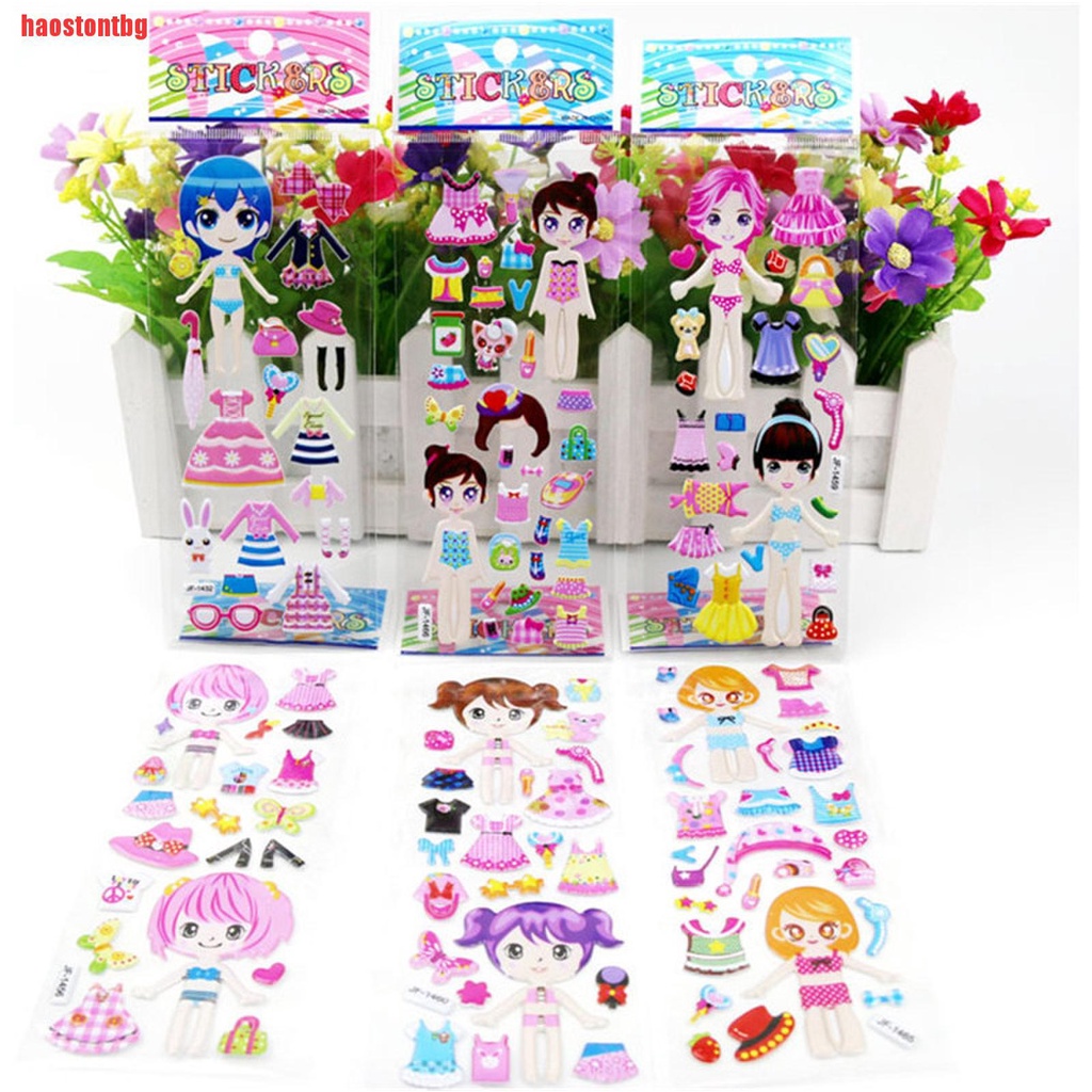 [haostontbg]5 Sheets 3D Puffy Bubble Stickers Toys Dress up Girl Changing Clothes Kids Toys