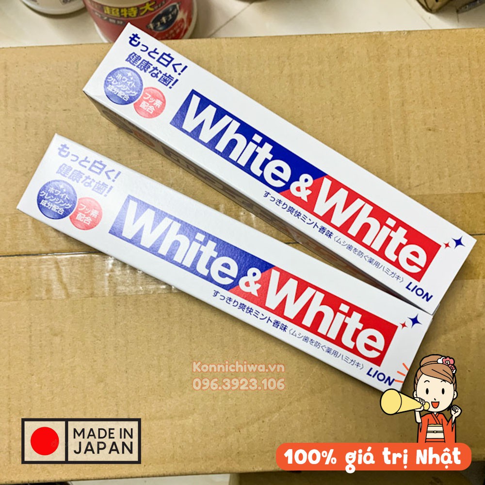 Kem đánh răng White &amp; White LION 150g | Làm trắng răng, giữ hơi thở thơm mát | Hàng nội địa Nhật