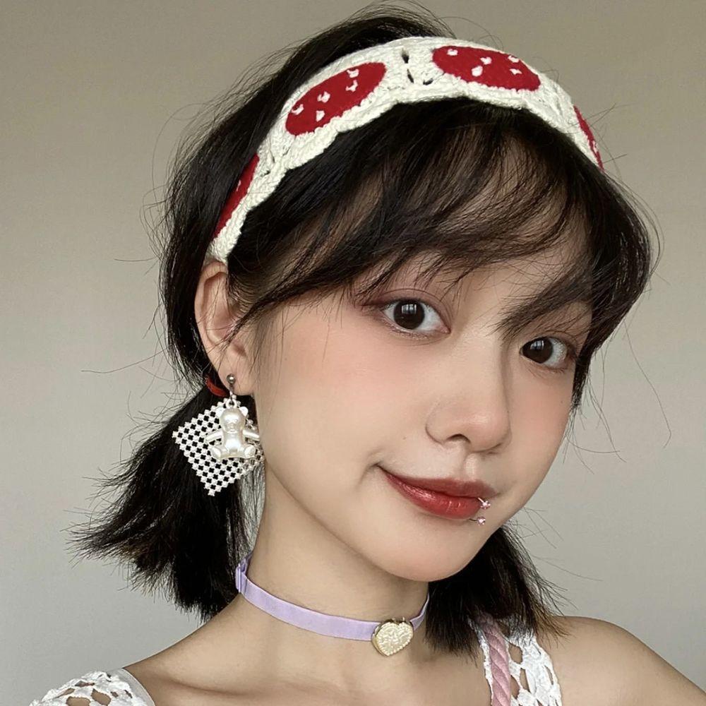 Băng Đô Đan Len Họa Tiết Nấm Phong Cách Retro Ngọt Ngào Dùng Làm Phụ Kiện Chụp Ảnh