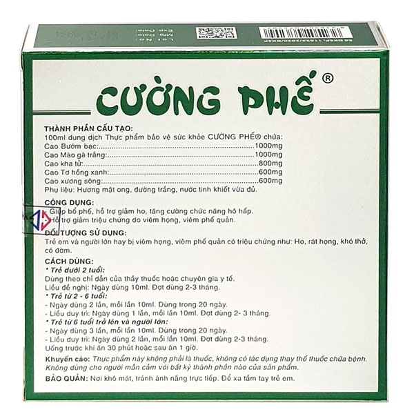 Cường Phế, giúp bổ phế, giảm ho, tăng cường chức năng đường hô hấp hàng chính hãng ( hộp 10 ống)