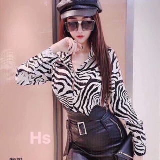 BA33 Áo sơ mi vằn đen trắng cá tính mặc nhiều kiểu