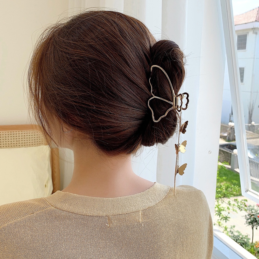 Kẹp tóc kim loại phối dây xích phong cách Hàn Quốc cổ điển cho nữ