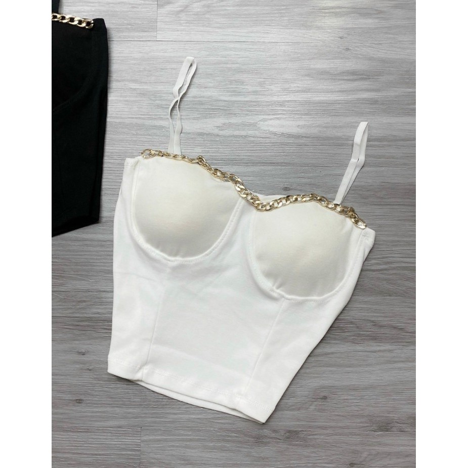 Áo croptop 2 dây phối xích có đệm ngực Shop Cam Kết Hàng Y Hình Chính Chủ ( Size từ 40-53kg )