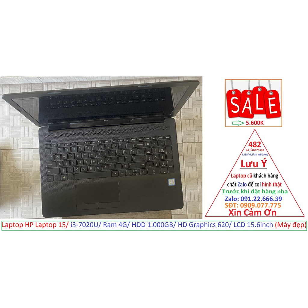 Laptop HP Laptop 15/ i3-7020U/ Ram 4G/ HDD 1.000GB/ HD Graphics 620/ LCD 15.6inch (Máy đẹp) | BigBuy360 - bigbuy360.vn
