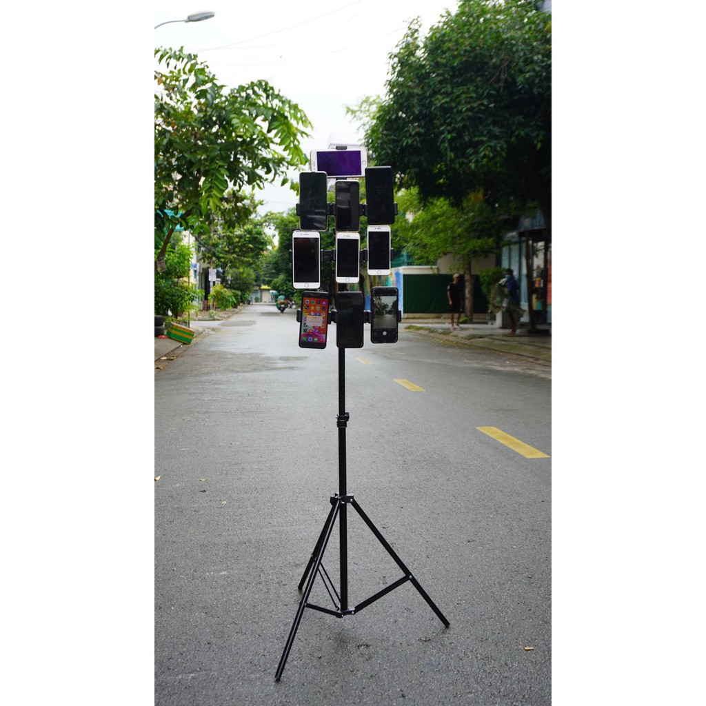 Bộ kẹp nhiều điện thoại cho đèn livestream  kèm chân cao 2m1 bán hàng onl facebook tiktok