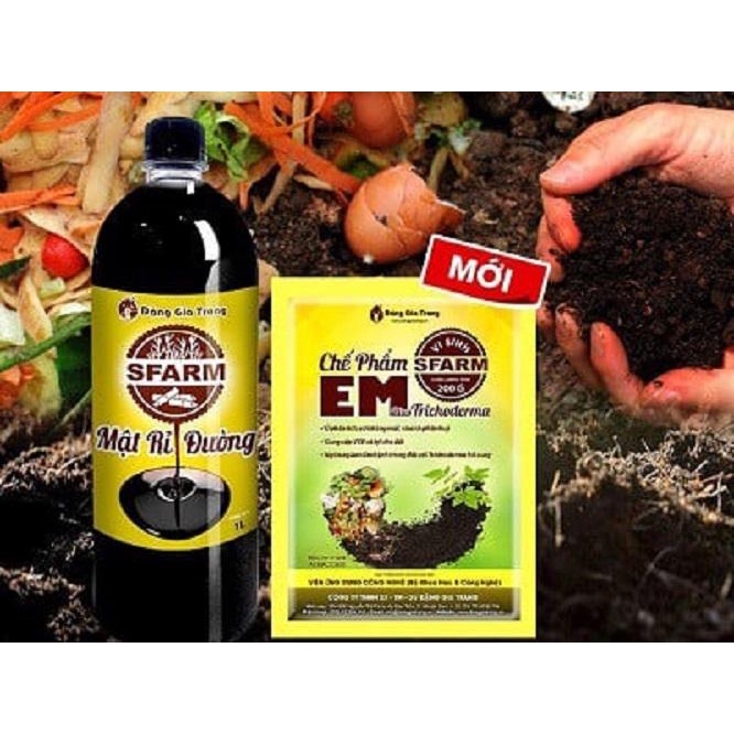 COMBO Ủ RÁC THẢI CHẾ PHẨM EM SFARM 200GR VÀ MẬT RỈ ĐƯỜNG SFARM 1 LÍT -  CHÍNH HÃNG