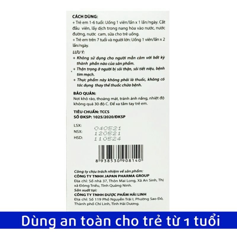 Viên uống bổ sung canxi - AQUAMIN CANXI NANO MK7 GOLD - Canxi từ tảo biển đỏ dùng an toàn cho trẻ từ 1 tuổi