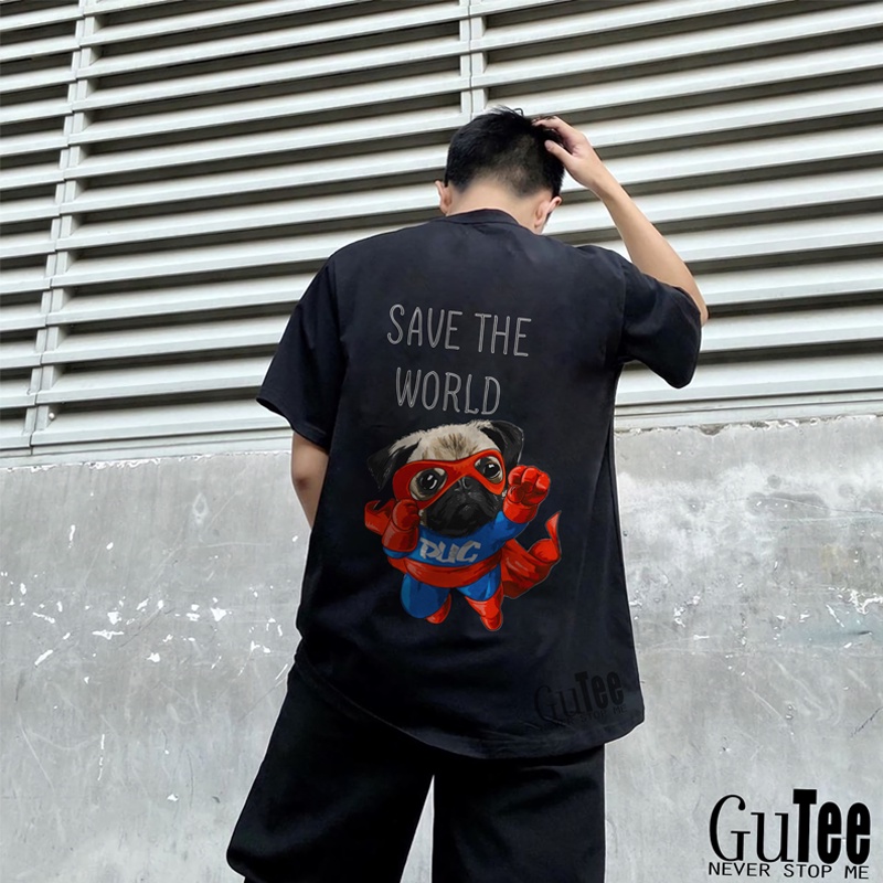 Áo thun Unisex Form rộng nam nữ in hình PUG SUPERMAN (LOCAL BRAND GuTee 100% cotton chính hãng).