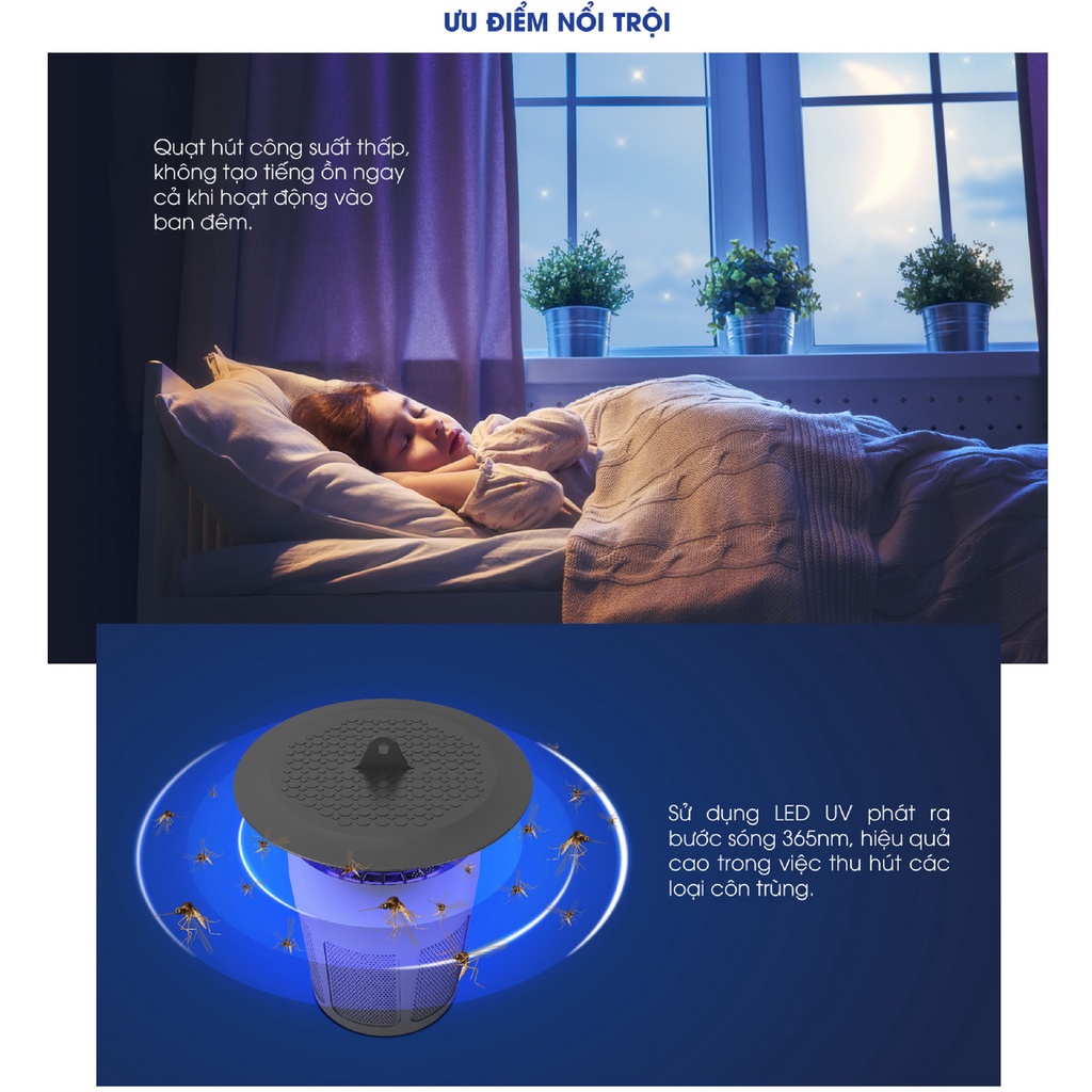 Đèn Bắt Muỗi Rạng Đông DBM01 Hàng Việt Nam chất lượng cao - Bắt bằng quạt hút, lồng đựng muỗi lớn bắt siêu hiệu quả