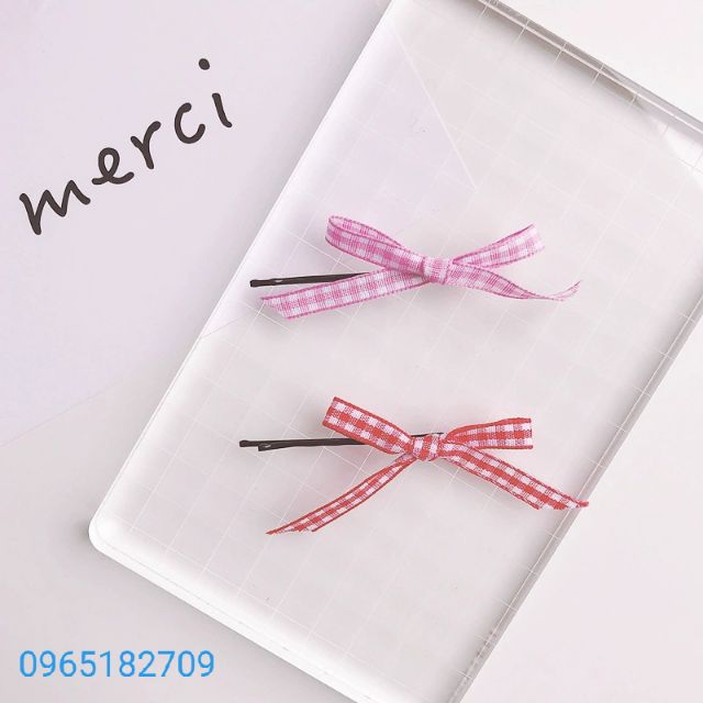 Kẹp tóc mái, kẹp tăm ghim tóc đính nơ caro dễ thương