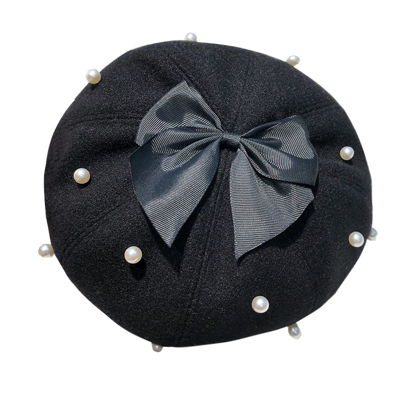 Mũ Beret Len Đính Nơ Ngọc Trai Phong Cách Lolita Nhật Bản