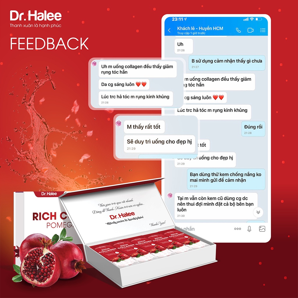 Nước uống collagen lựu đỏ Dr.Halee Pomegranate 4000mg chống lão hóa dạng gói 25ml x 14 gói